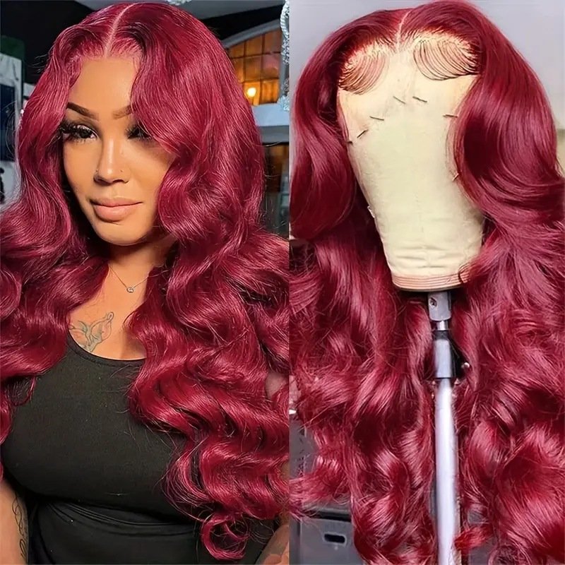 European and American fashion wine red wig hot selling front lace big wave long curly hair wig full head cover - Image 2