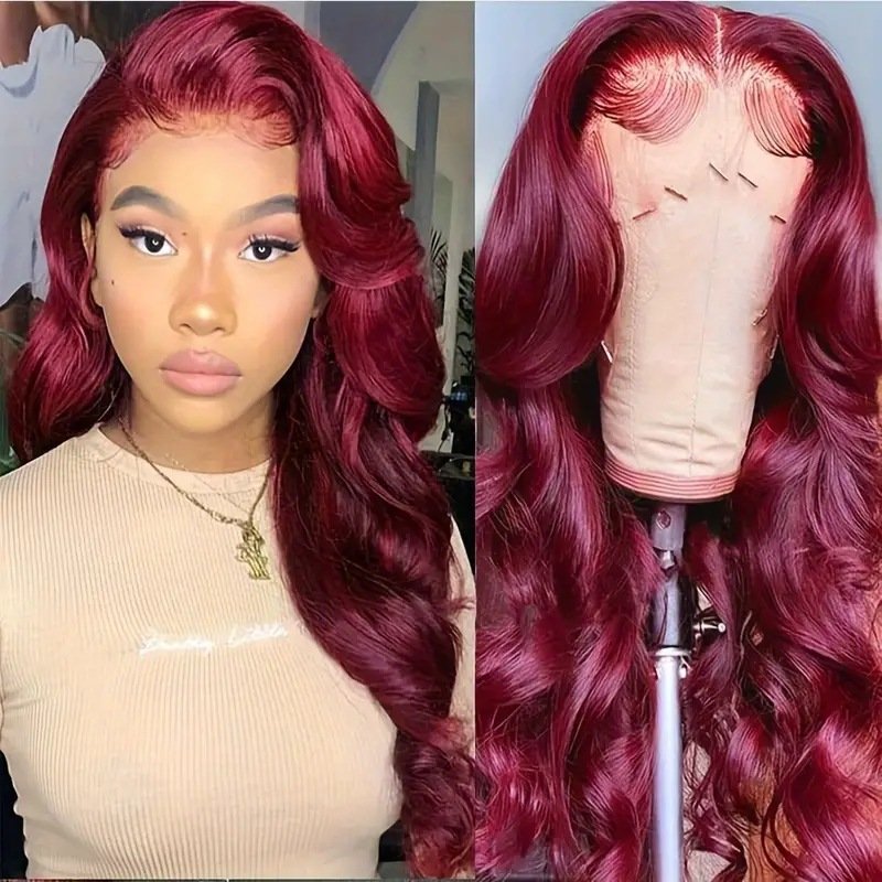 European and American fashion wine red wig hot selling front lace big wave long curly hair wig full head cover - Image 4