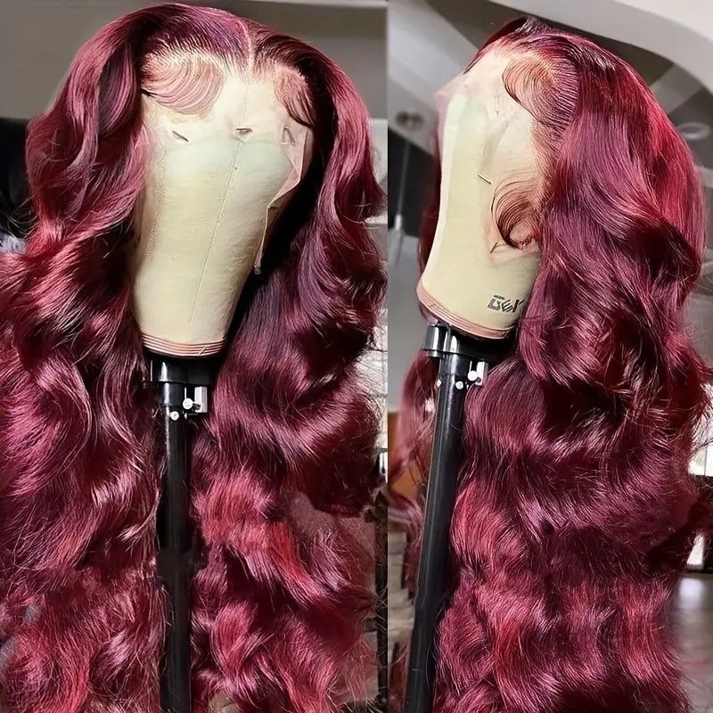 European and American fashion wine red wig hot selling front lace big wave long curly hair wig full head cover - Image 3