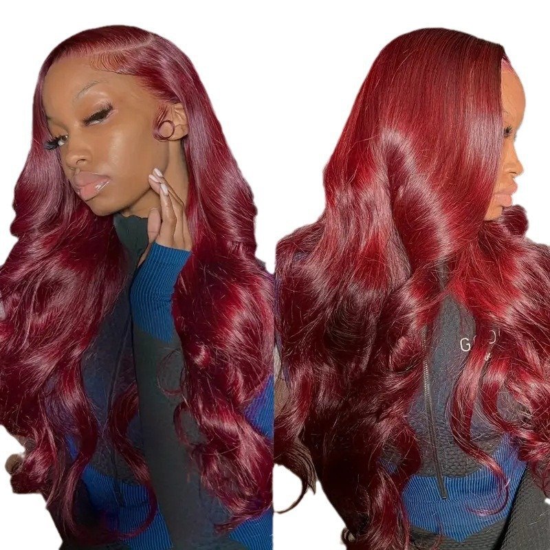European and American fashion wine red wig hot selling front lace big wave long curly hair wig full head cover - Image 5