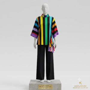 Vibrant Colorful Top & Classic Black Trousers Set