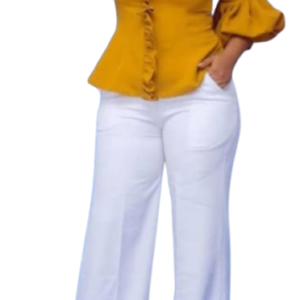 Chic Yellow Top with White Trousers