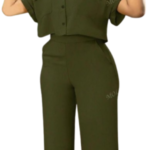 Elegant Dark Green Top and Trouser Set