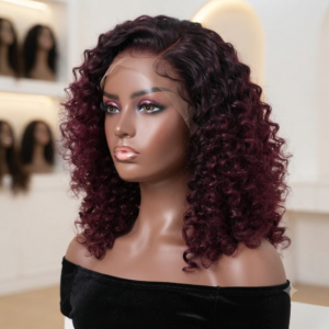 quality curly wine closure wig
