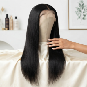 quality straight long black human hair wig