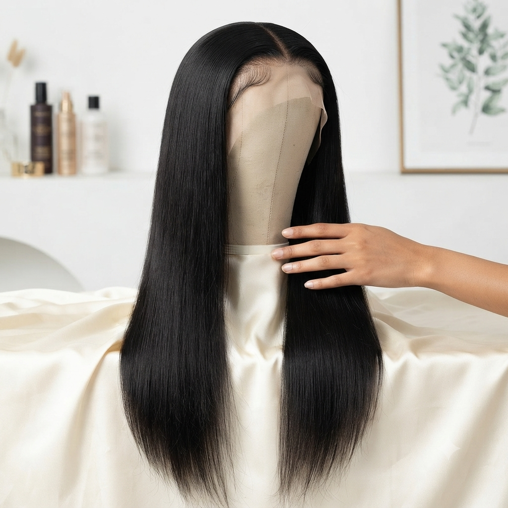 quality straight long black human hair wig
