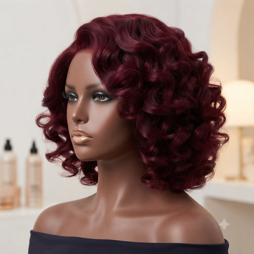 short wine wavy hair