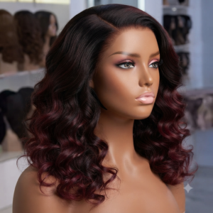 lovely burgundy bounce with human hair frontal