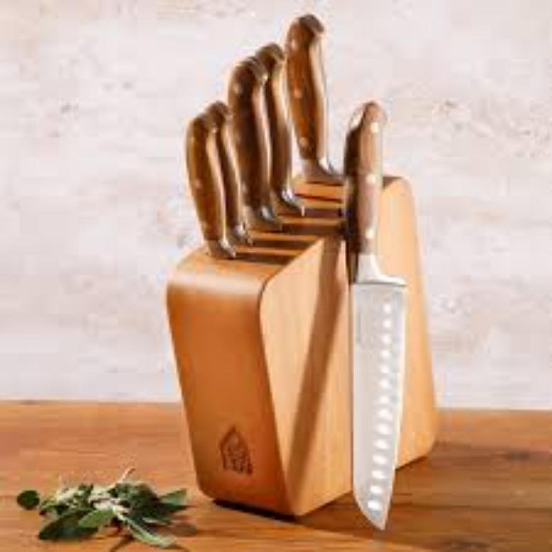Modern Wood Base Block Knife 7pc Stainless Steel