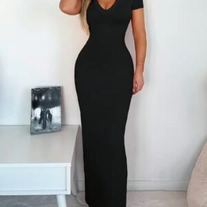 Women's Elegant V-Neck Short Sleeve Dress