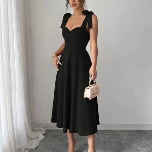 Elegant Sleeveless A-Line Dress with Tie-Back Detail