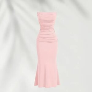 Elegant Solid Color Ruched Spaghetti Suspender Dress for Women