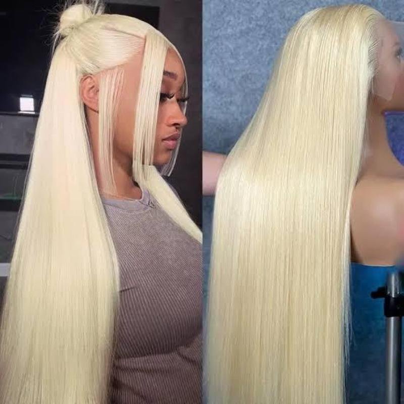 long white human hair frontal wig