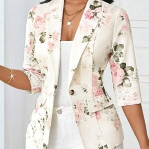 stylish white jacket with flora pattern