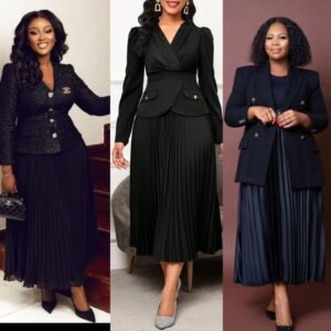 stylish suits with maxi flare skirts