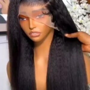 frontal long black human hair wig