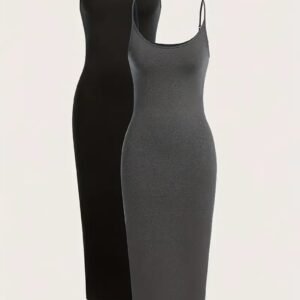 Solid Color Casual Slim Fit Women's Dress Set