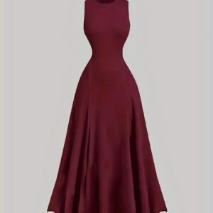 Elegant Crew Neck Solid Color Knit Peplum Dress, Loose Fit, for Women, Spring/Summer