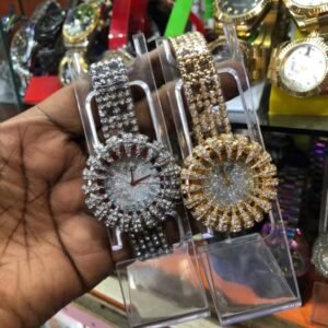 Iced-Out Diamond Women’s Watch – Full Rhinestone Gold & Silver Edition