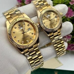 Luxury Gold Couple Watch Set – Rolex-Inspired Oyster Design