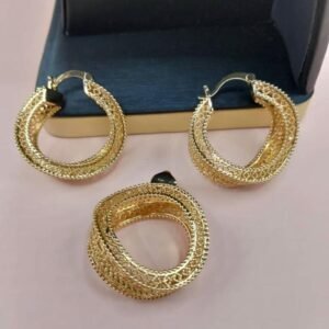 Triple-Layer Textured Gold Jewelry Set – Statement Hoop & Pendant Set