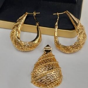 Greek-Inspired Spiral Gold Jewelry Set – Bold Drop Earrings & Pendant
