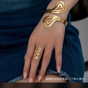 Twin Heart Gold Bracelet and Ring Set