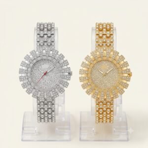 Iced-Out Diamond Women’s Watch – Full Rhinestone Gold & Silver Edition