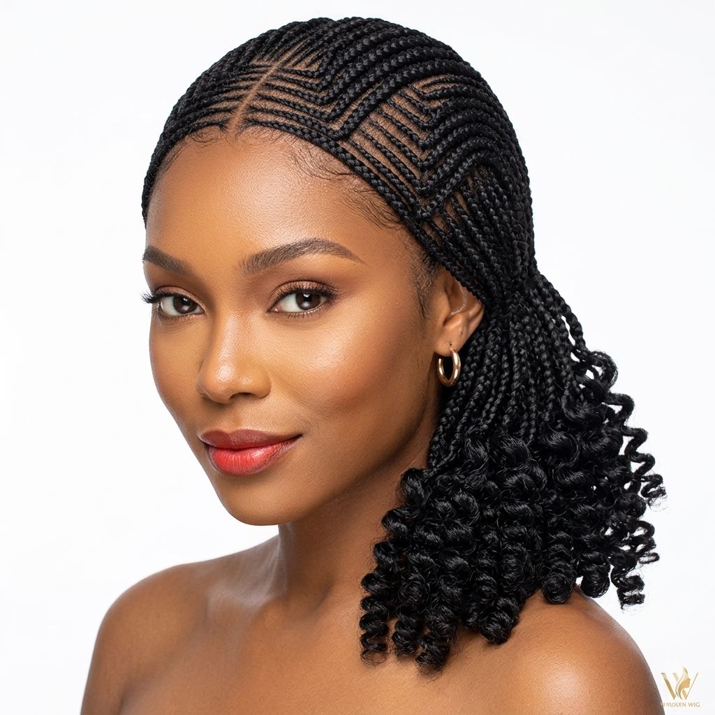 Classic Black Knotless Braided Ponytail Wig