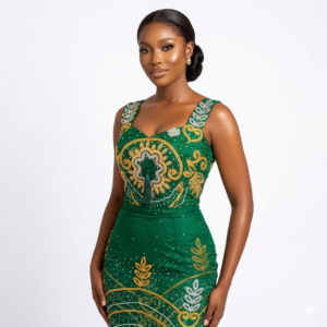 Luxury Green Stone George Fabric – Heavy Beaded & Embroidered (Original Quality)