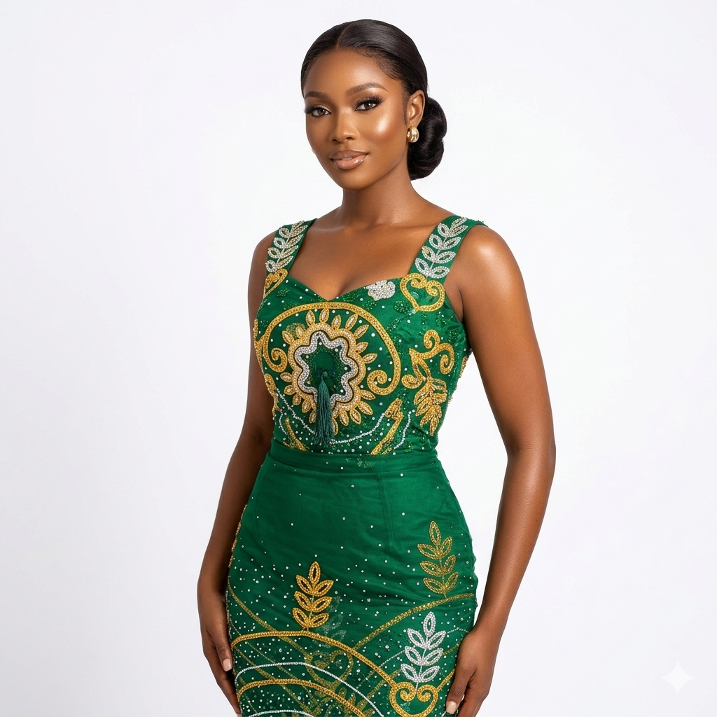 Luxury Green Stone George Fabric – Heavy Beaded & Embroidered (Original Quality)