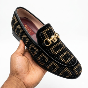 Luxury Men’s Slip-On Loafer – Black Rhinestone Designer Shoe (Elegant & Stylish)