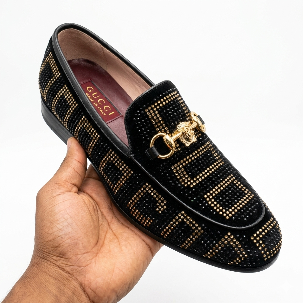Luxury Men’s Slip-On Loafer – Black Rhinestone Designer Shoe (Elegant & Stylish)