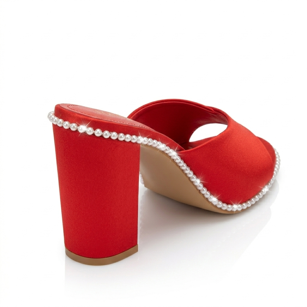 Ladies Red Block Heel Slippers | Elegant Party Heels - Image 3