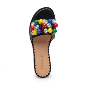 Ladies Black Flat Slippers | Colorful Sequin Fashion Slides