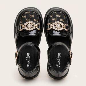 Black Patent Loafers | Fashion Flat Shoes with Gold Detail