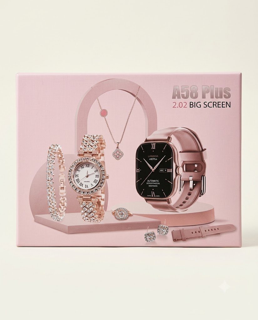 A58 Plus Ladies Smart Watch Gift Set | 2.02″ Big Screen + Jewelry & Classic Watch