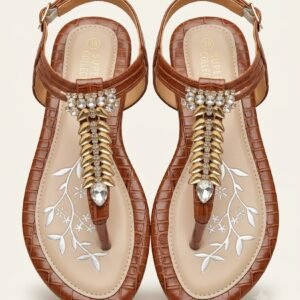 Brown Flat Sandals | Stylish Beaded Casual Slippers