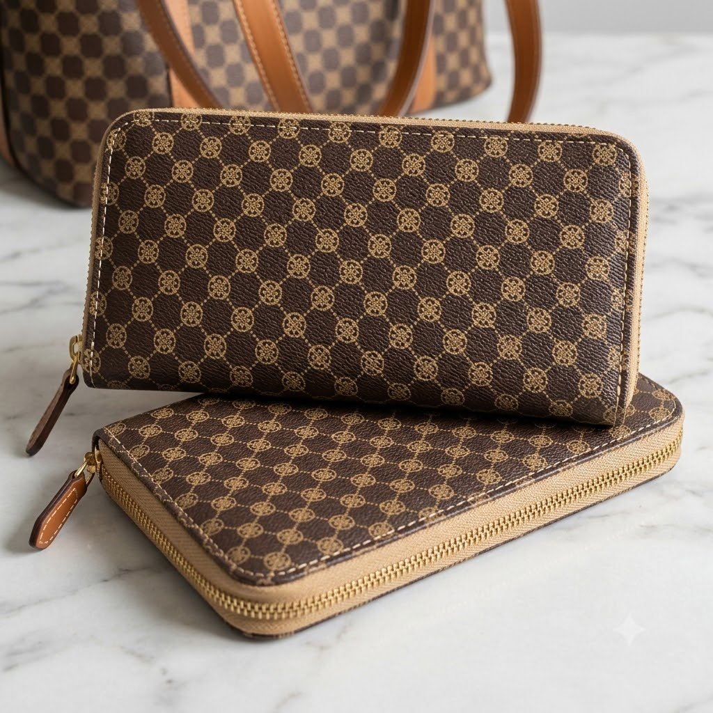 Luxury Signature Monogram Zip Wallet – Classic Brown Edition
