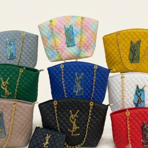 Quilted Chain Tote Bag with Gold Monogram & Matching Mini Pouch – Luxury Shopper Edition