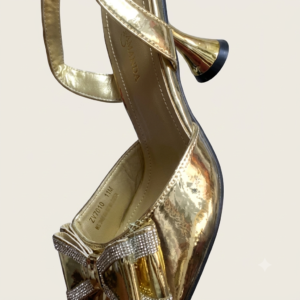 Ladies Gold Pointed Heels | Elegant Bow Party & Office Shoes