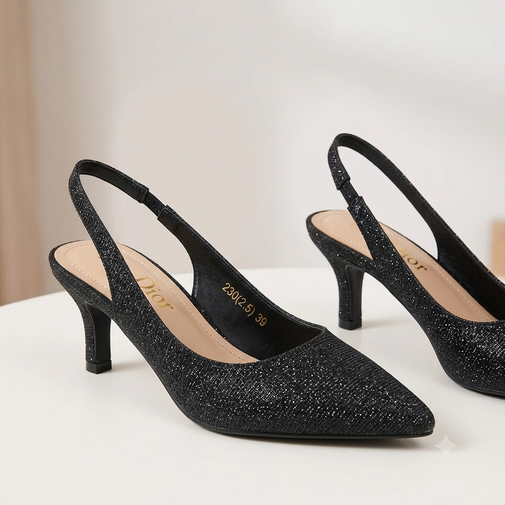 Ladies Black Pointed Heels | Elegant Slingback Office & Party Shoes