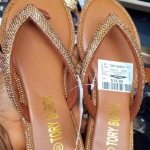 Ladies Gold Flat Slippers | Stylish Crystal Flip-Flops