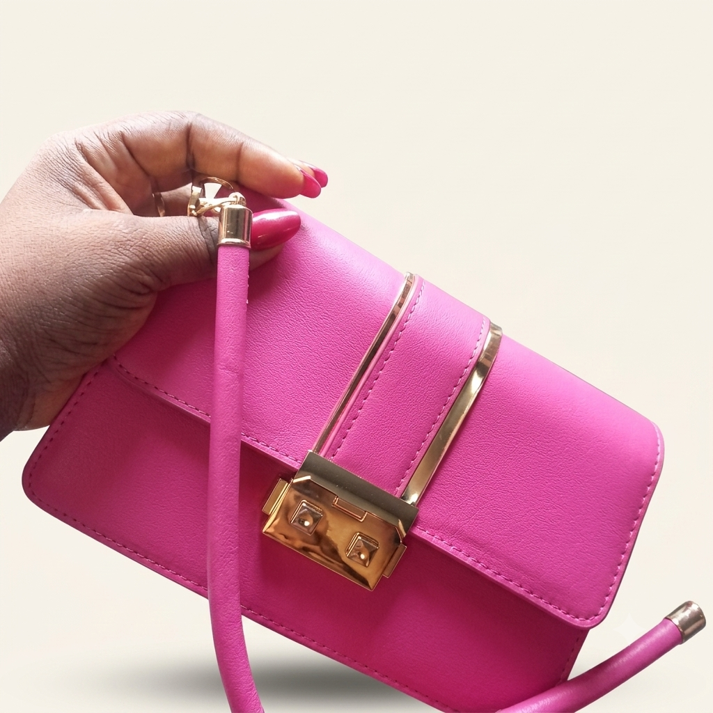 Luxury Mini Lock Clutch & Crossbody Bag – Hot Pink
