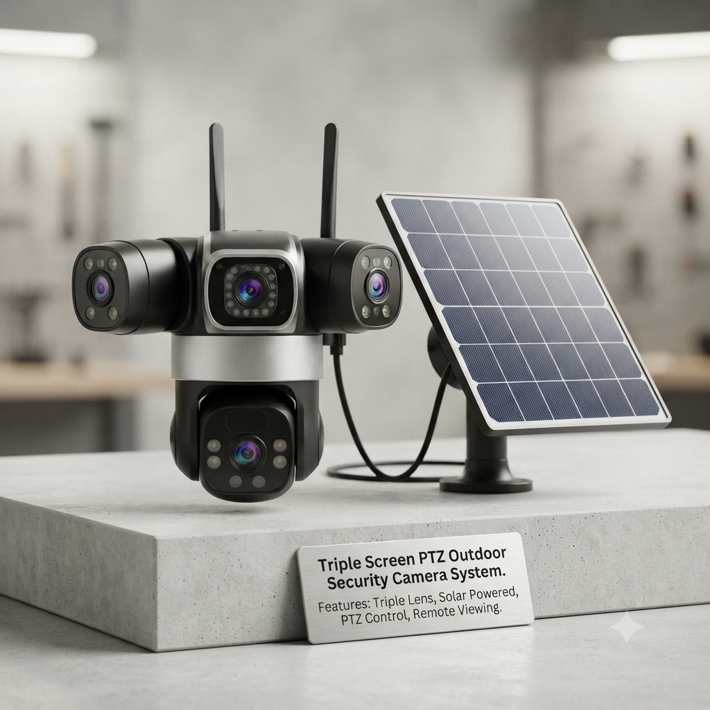 Triple Screen PTZ Outdoor Security Camera