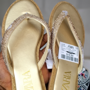 Ladies Gold Flat Slippers | Classy Crystal Flip-Flops
