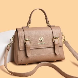 Luxury Pebbled Top-Handle & Crossbody Bag – Soft Taupe