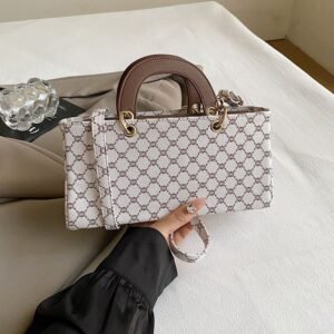 Luxury Monogram Structured Top-Handle Shoulder Bag – Soft Ivory