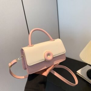 Luxury Two-Tone Mini Top-Handle Crossbody Bag – Blush Pink & Cream