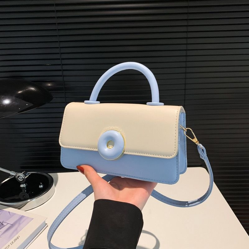 Luxury Two-Tone Mini Top-Handle Crossbody Bag – Baby Blue & Cream